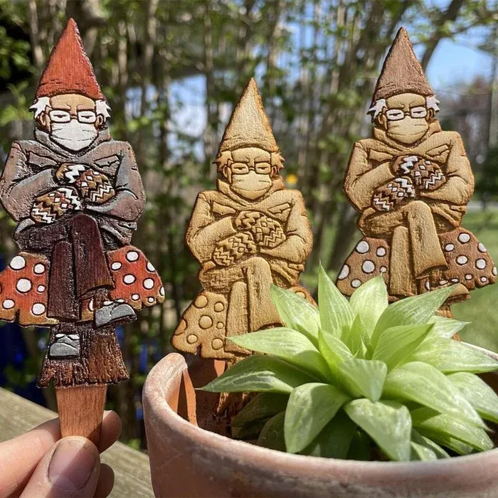 Bern in a fern - Grumpy Bernie Garden Gnome Plant Stake
