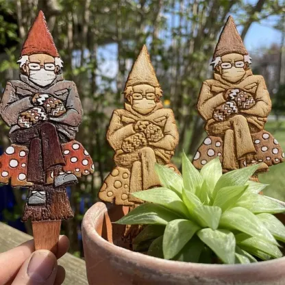 Bern in a fern - Grumpy Bernie Garden Gnome Plant Stake