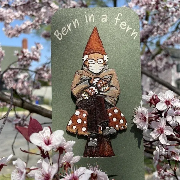 Bern in a fern - Grumpy Bernie Garden Gnome Plant Stake