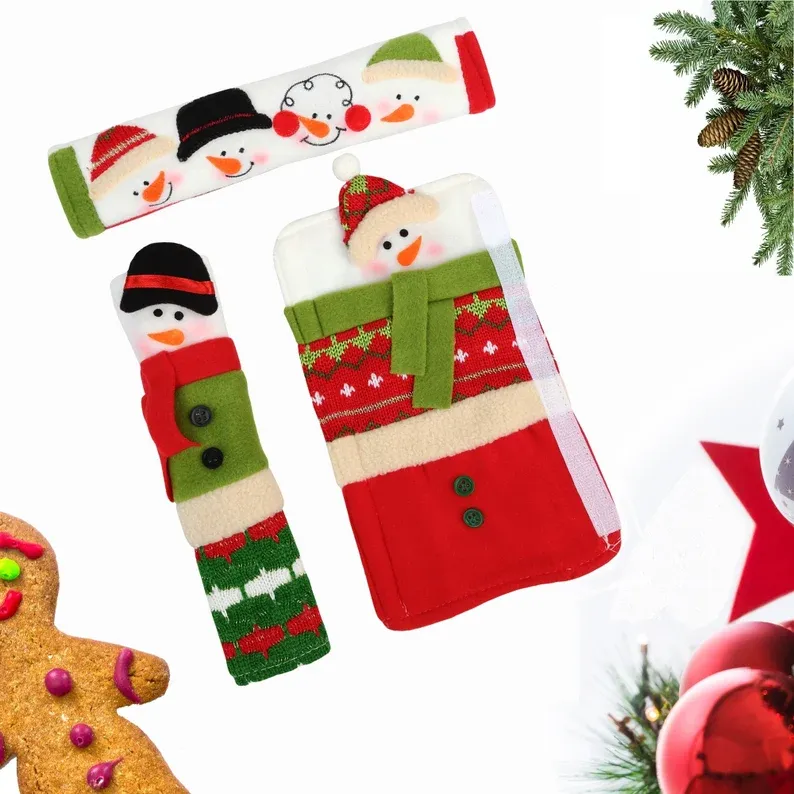 Set of 3 Kitchen Handle Covers | Snowman Christmas Decorations