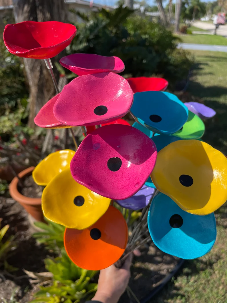 Rainbow Poppy Flower Plant Stakes, Poppy Flower Pot Cluster