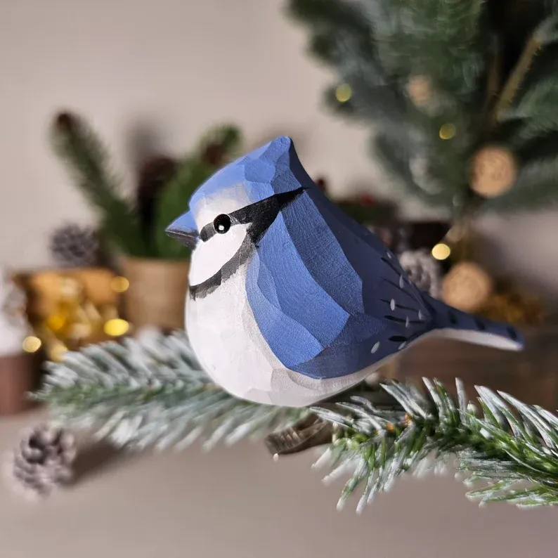 Charming Handcrafted Clip-On Christmas Tree Bird Ornament | Woodcarving Art | Hand Painted Art