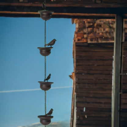 Mobile Birds on Cups Rain Chain，Iron Elegant Little Bird Rain Catcher Chain.