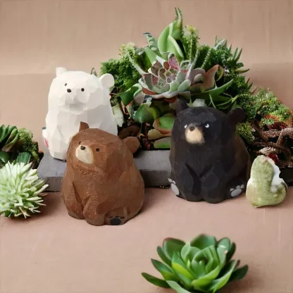 Handmade miniature fun wooden bear statues and other cute little anima
