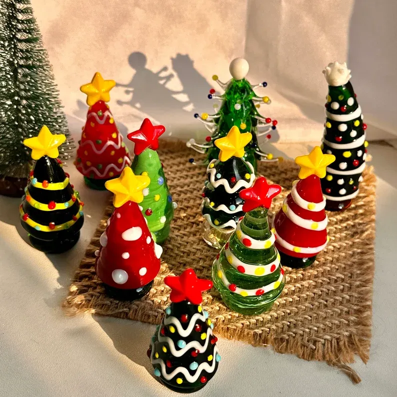 🎄Handmade Lampwork Glass Miniature Christmas Trees | Glass Art