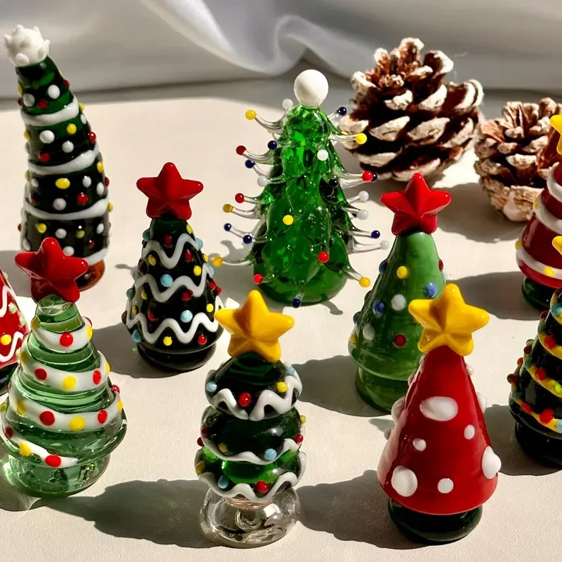 Handmade Lampwork Glass Miniature Christmas Trees