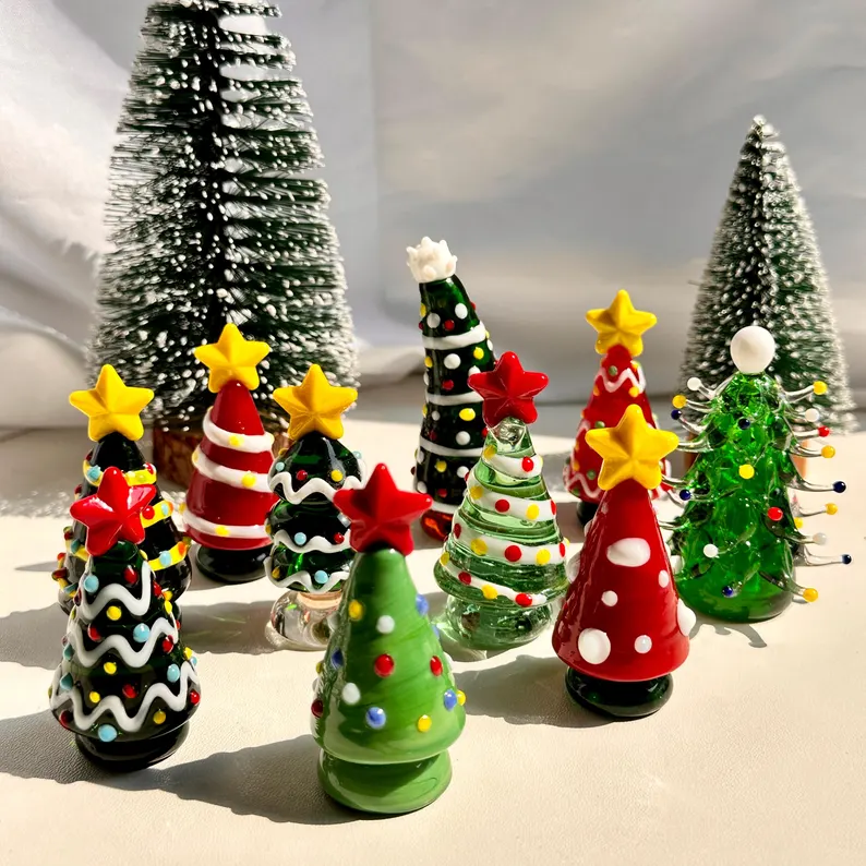 Handmade Lampwork Glass Miniature Christmas Trees