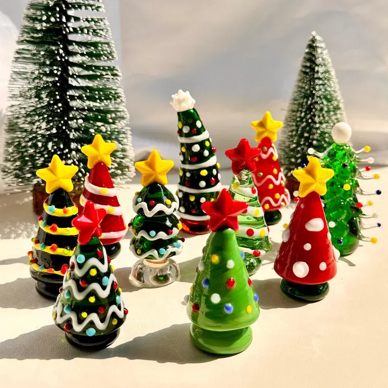 Handmade Lampwork Glass Miniature Christmas Trees