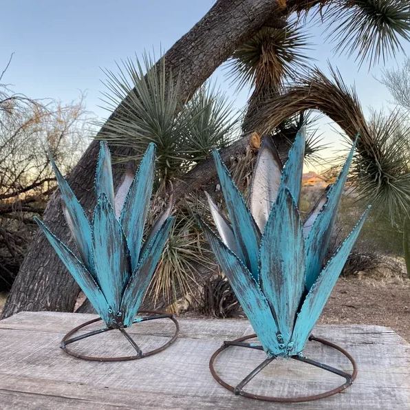 Rustic turquoise metal agave  decor