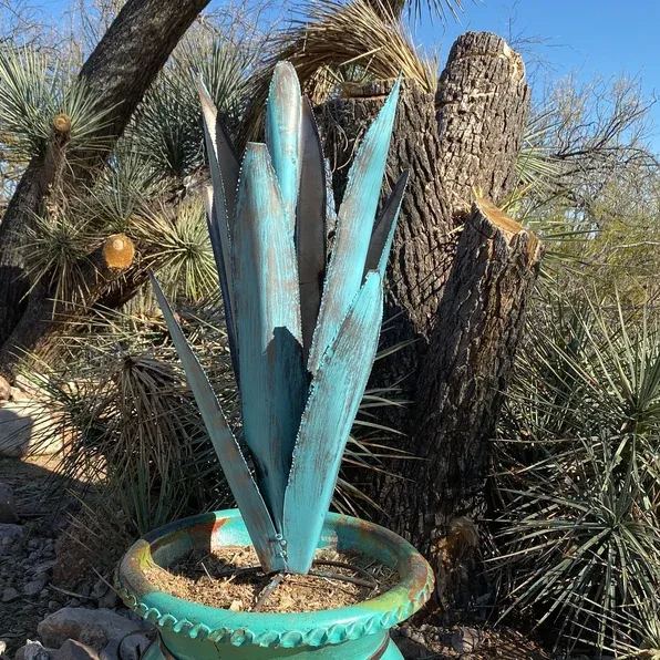 Rustic turquoise metal agave  decor