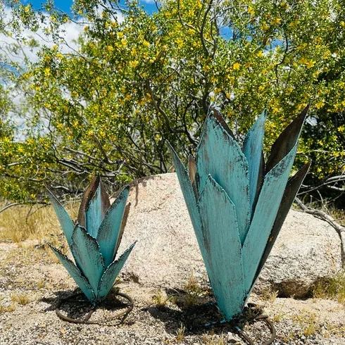 Rustic turquoise metal agave decor 