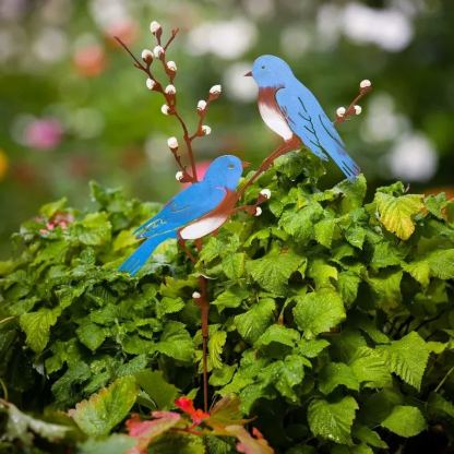 Hand Painted Metal Bluebirds on Spring Willow Garden Stake | Bluebirds Silhouette 