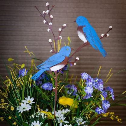 Hand Painted Metal Bluebirds on Spring Willow Garden Stake | Bluebirds Silhouette 