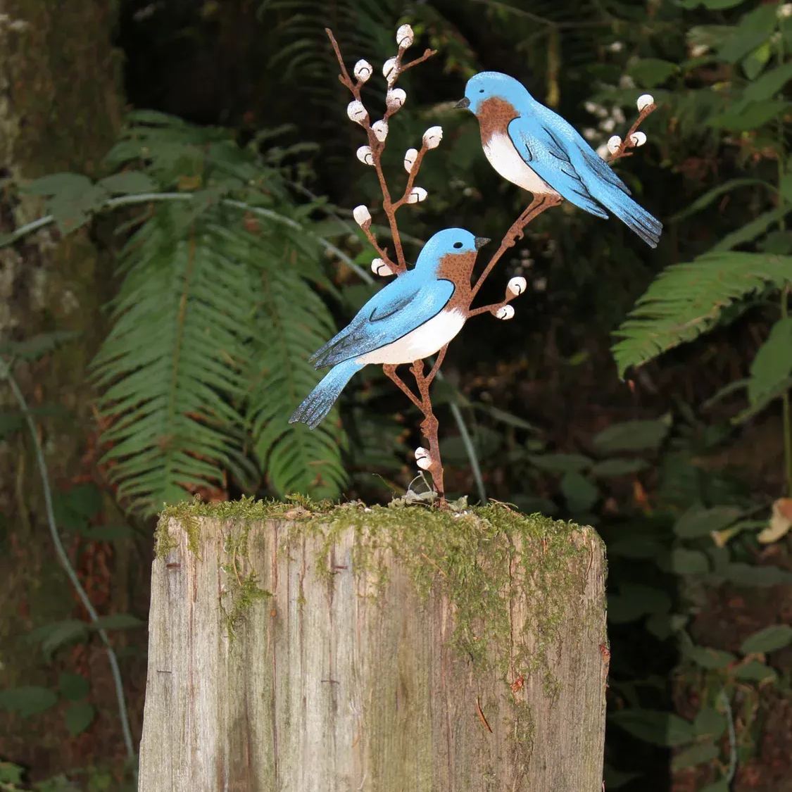 Metal Hand Painted Bluebirds on Spring Willow Garden Art 
