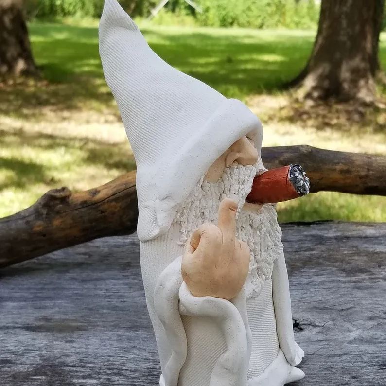 Funny white wizard gnome decorative statue