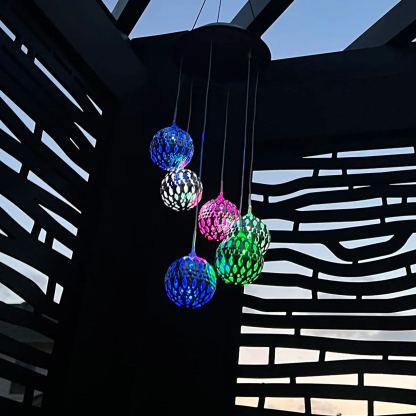 Solar Metal Orb Wind Chime Mobile - Rainbow Color Changing LED Lights
