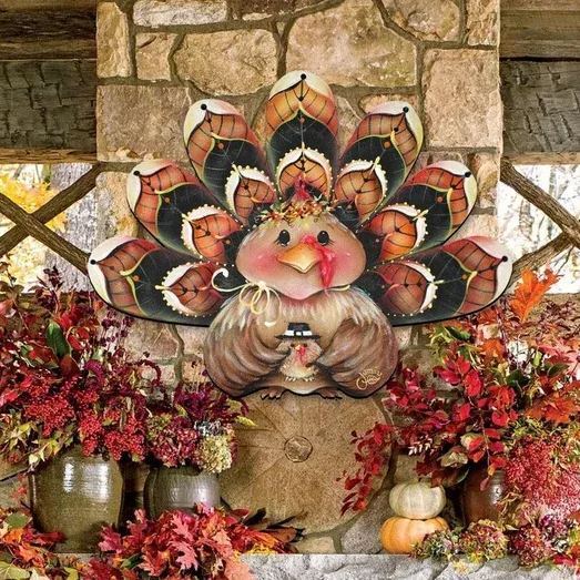 🦃Turkey Wreath Door Hanger 🍂 Wooden Fall Wall Decoration