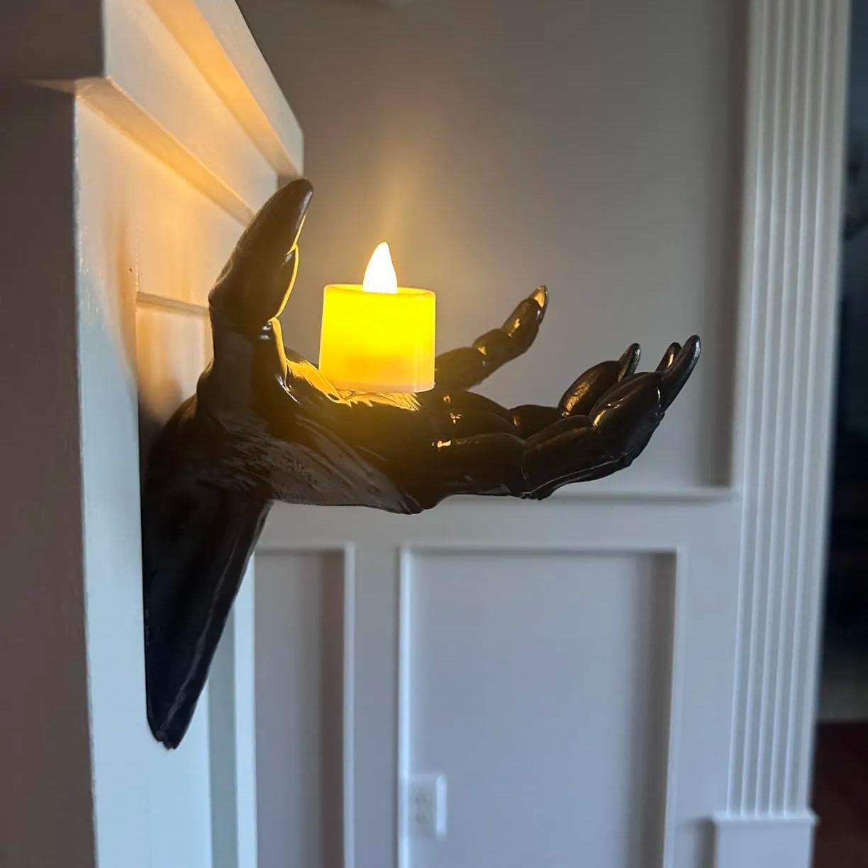 Wall Mounted Horror Outstretched Hand | Comes with a Lit Candle | Wall Art Sculpture