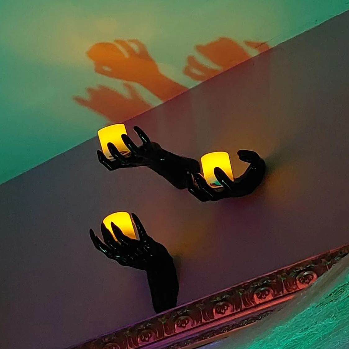 Wall Mounted Horror Outstretched Hand | Comes with a Lit Candle | Wall Art Sculpture