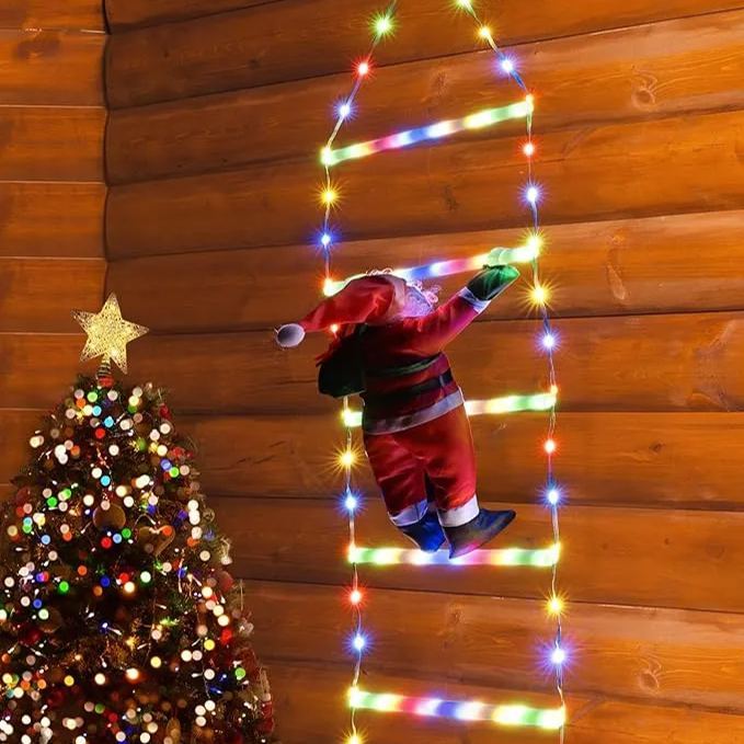 Christmas Decorations LED Ladder Lights with Climbing Santa Claus