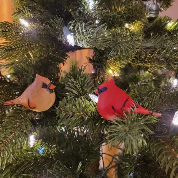 Charming Handcrafted Clip-On Christmas Tree Bird Ornament | Woodcarving Art | Hand Painted Art