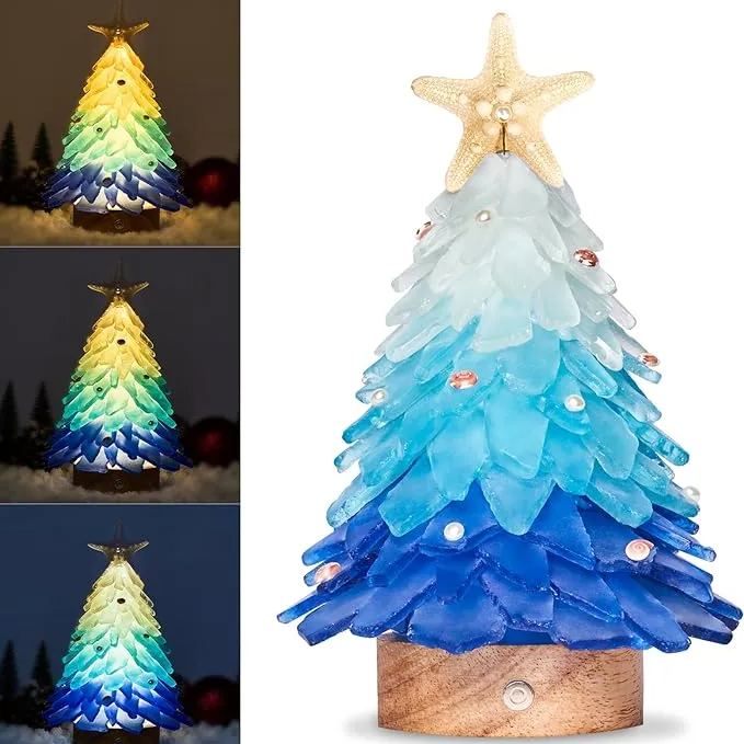 Handcrafted Sea Glass Style Christmas Tree | With LED Lights | Christmas Decoration