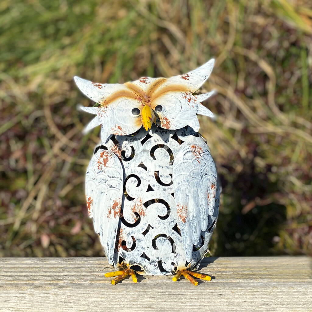 Metal Owl Solar LED Lighted Garden Sculpture Statue