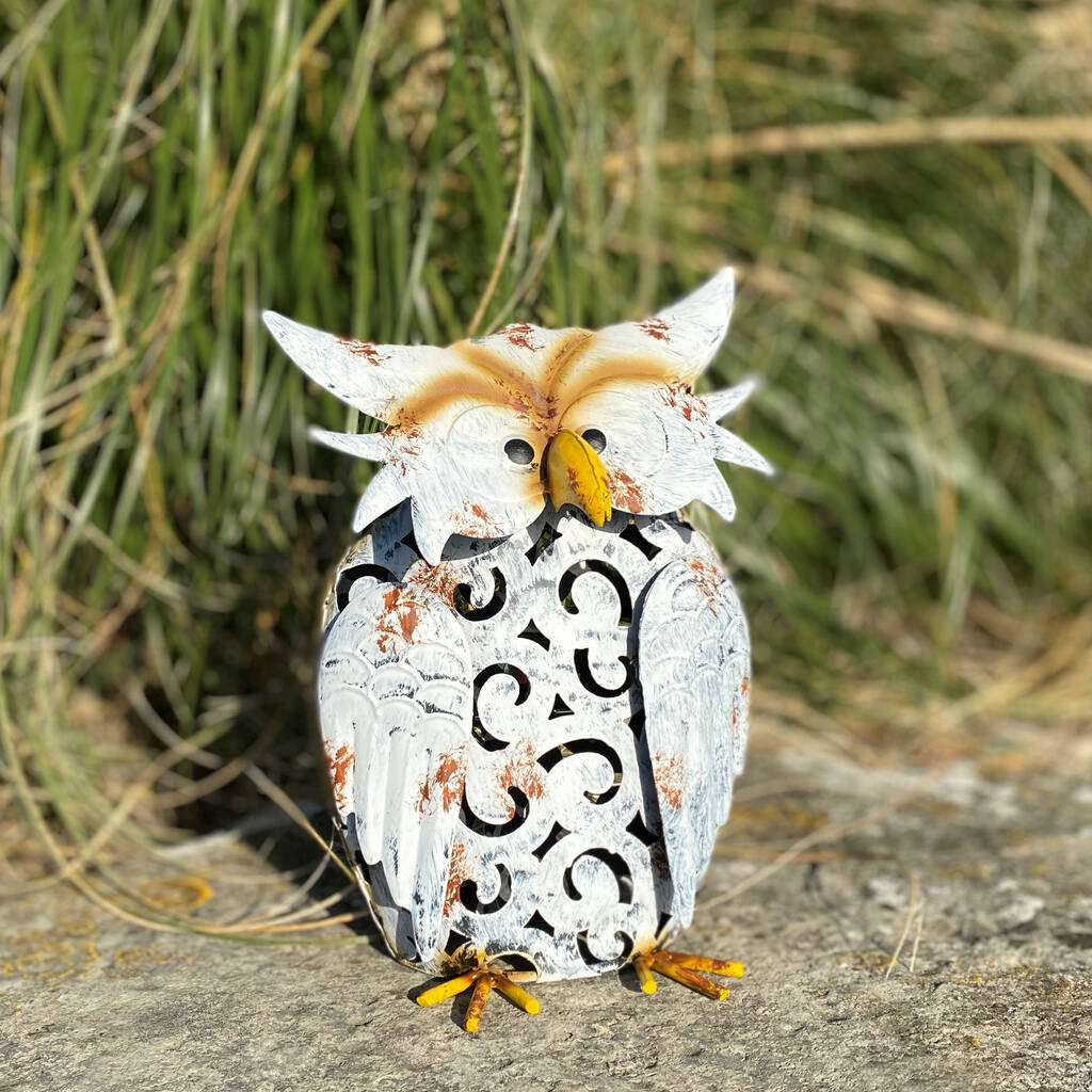 Metal Owl Solar LED Lighted Garden Sculpture Statue