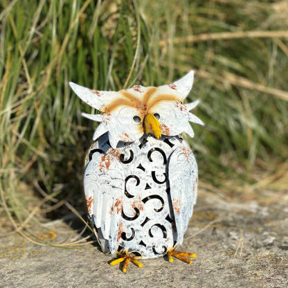 Metal Owl Solar LED Lighted Garden Sculpture Statue