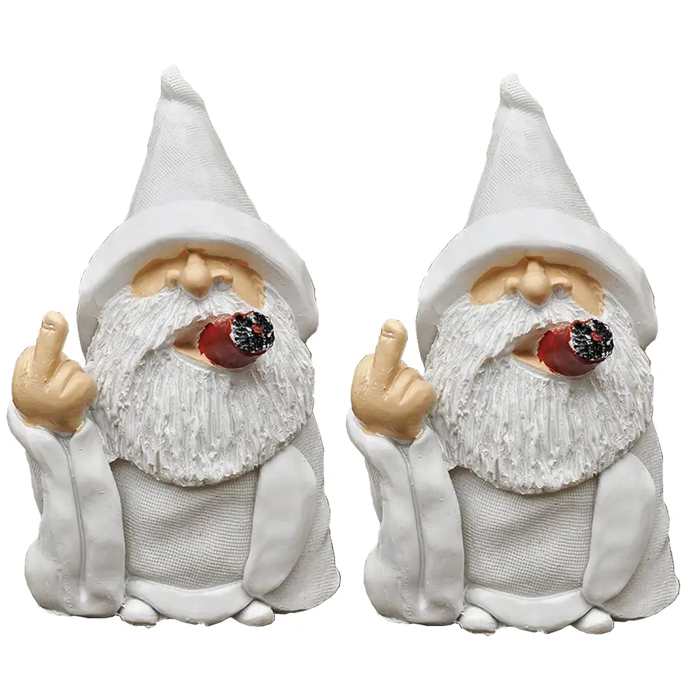 White Wizard Gnome Middle Finger Garden Yard Lawn Ornament Statue Decor