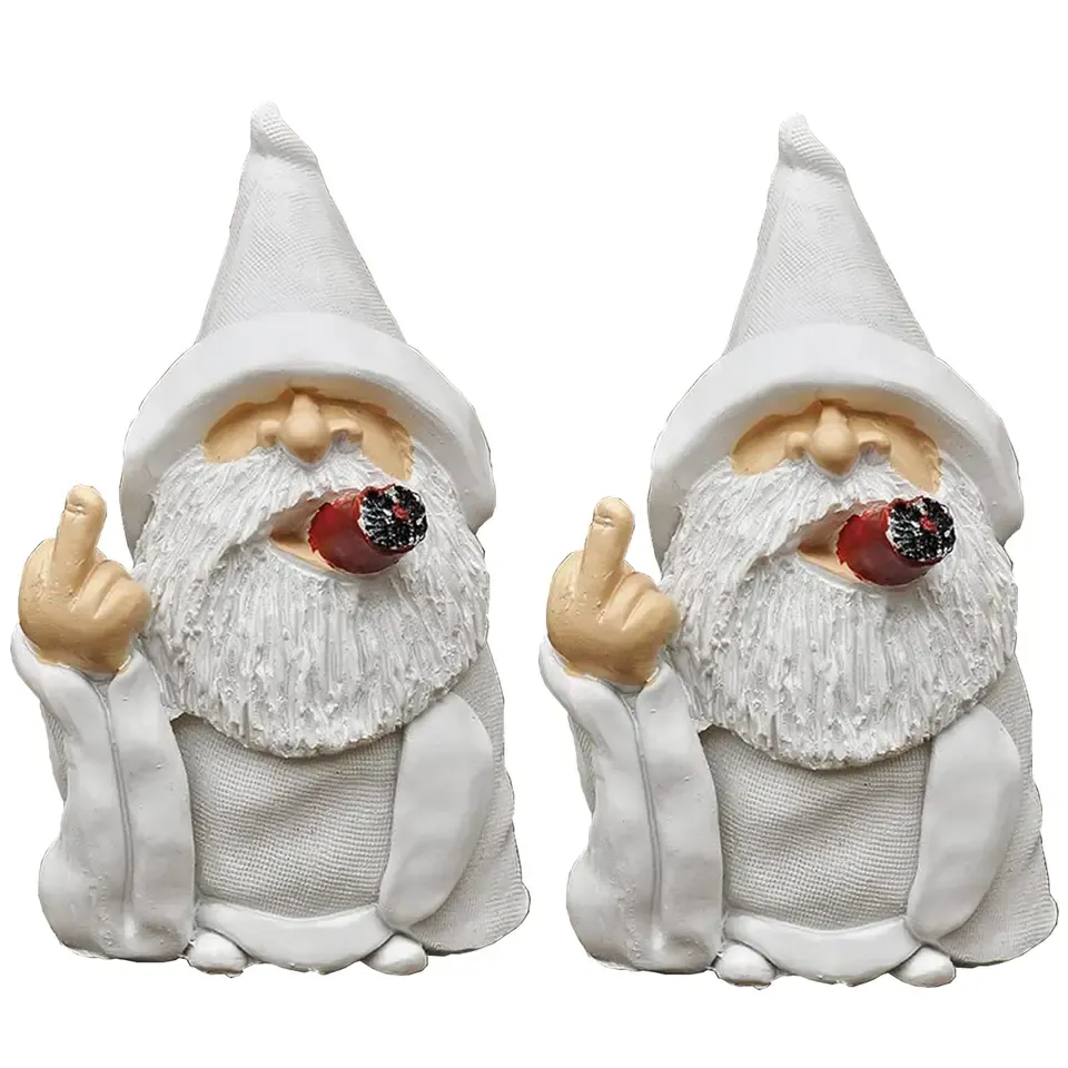 White Wizard Gnome Middle Finger Garden Yard Lawn Ornament Statue Decor
