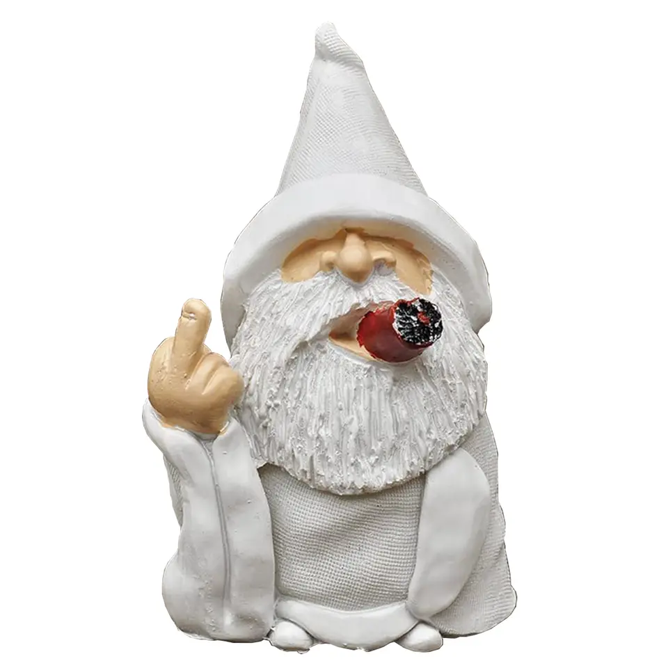 White Wizard Gnome Middle Finger Garden Yard Lawn Ornament Statue Decor