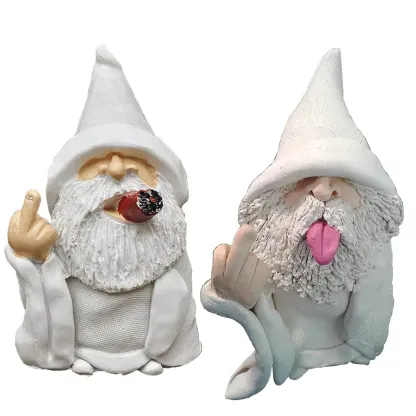 White Wizard Gnome Middle Finger Garden Yard Lawn Ornament Statue Decor