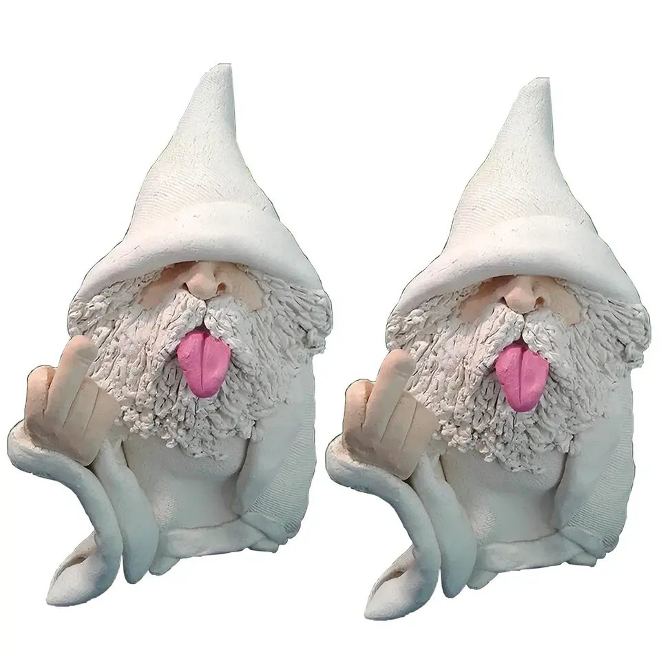 White Wizard Gnome Middle Finger Garden Yard Lawn Ornament Statue Decor