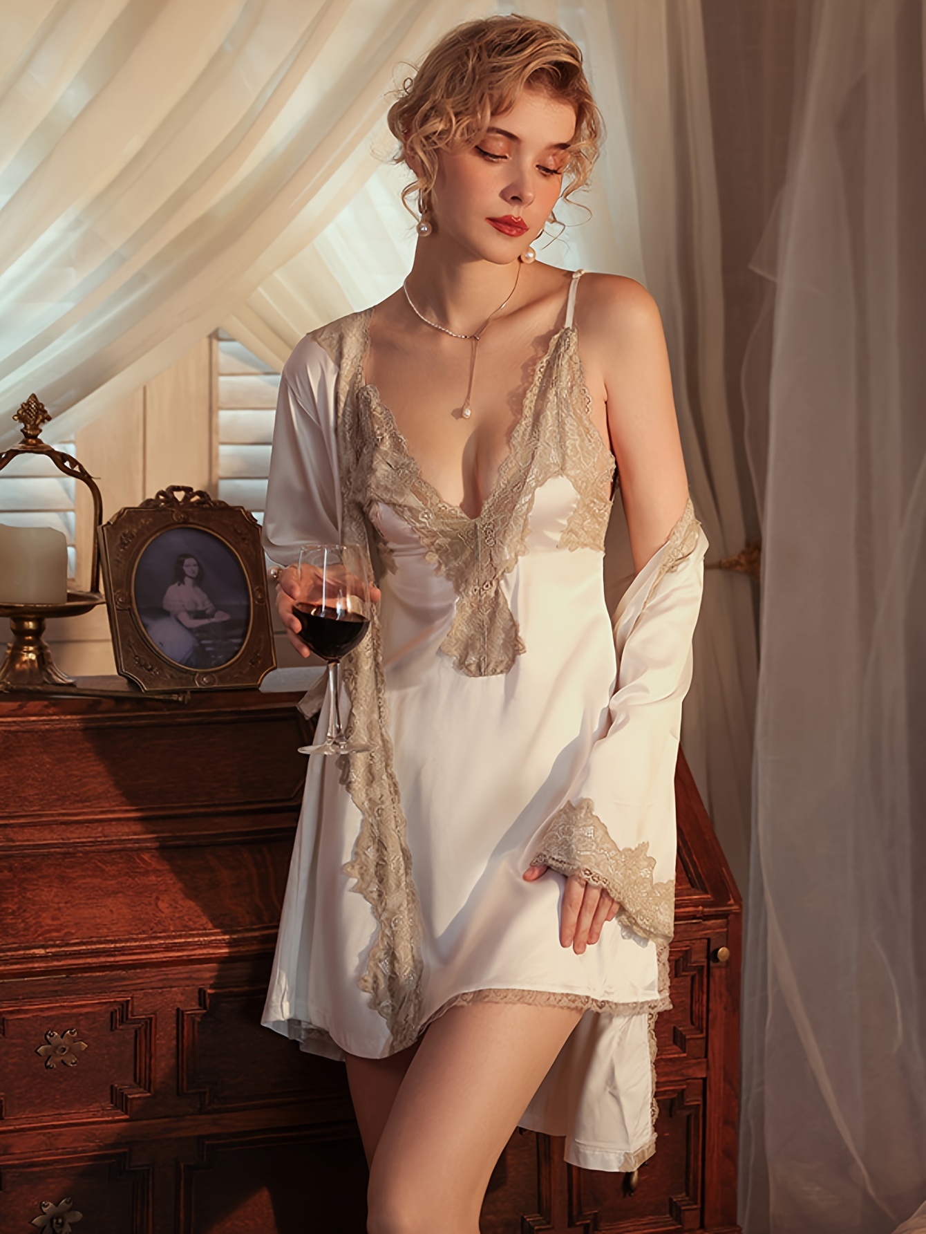 💞Dantela franceză sexy pură poftă stil pijamale tentație fără spate cămașă de noapte cu bretele costum din două piese