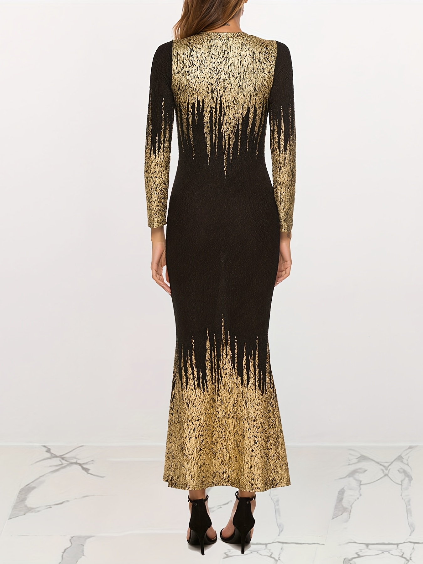 Rochie subtire imprimata Rochie eleganta cu maneca lunga cu decolteu deschis Femei
