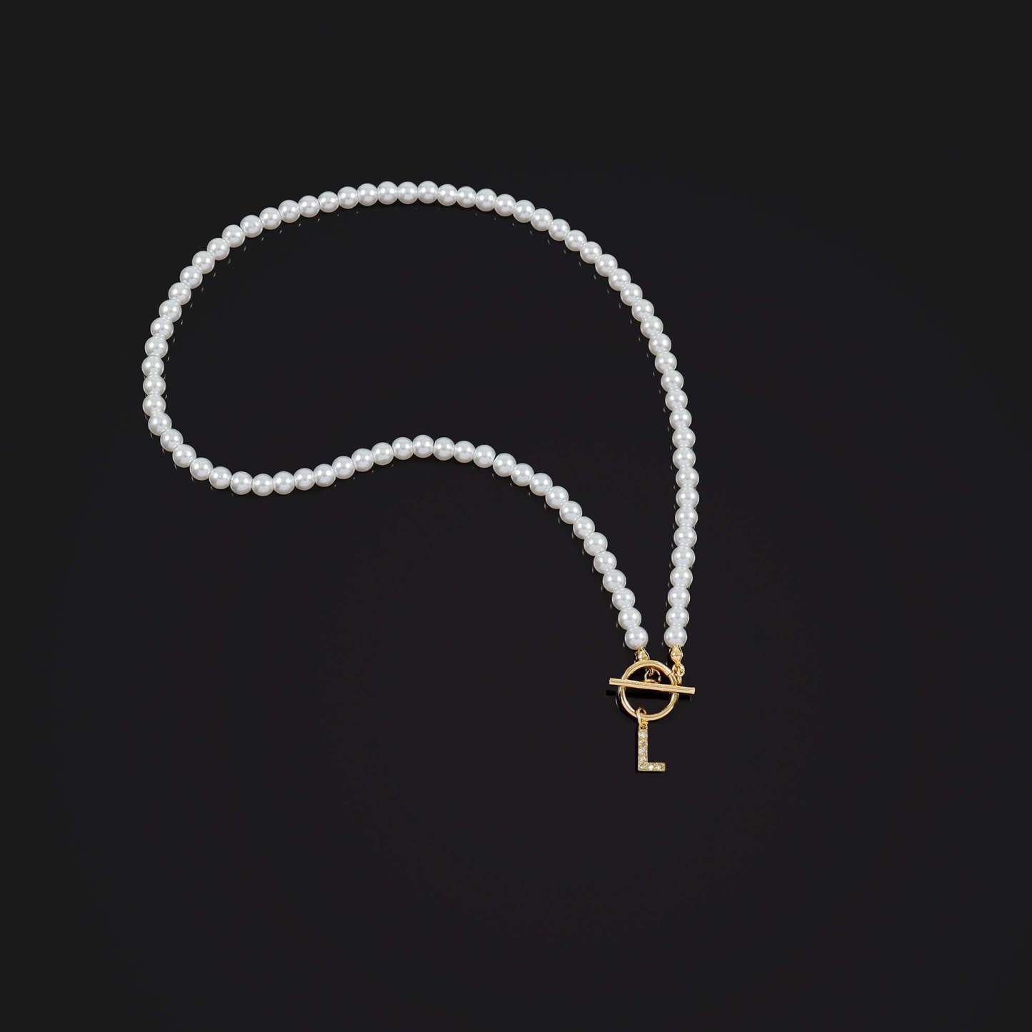 🎁 50% reducere la toate produsele!🌟Colier cu pandantiv cu literă engleză inițială cu zircon colier cu cataramă clasică de perle placat cu aur de 18k💫