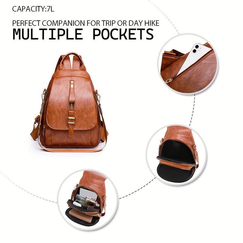 Rucsac din piele PU la modă pentru femei, doamne, geantă portabilă multifuncțională pentru călătorii în camping în aer liber
