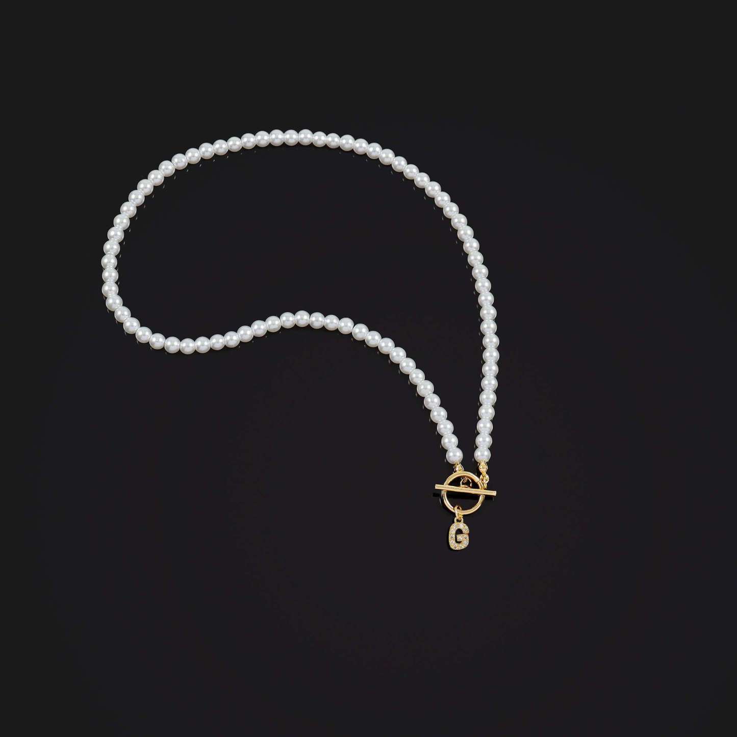 🎁 50% reducere la toate produsele!🌟Colier cu pandantiv cu literă engleză inițială cu zircon colier cu cataramă clasică de perle placat cu aur de 18k💫