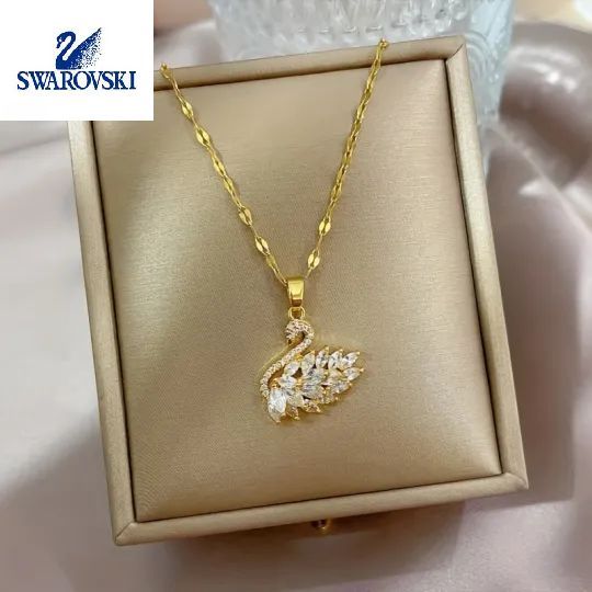 🎁 50% reducere la toate produsele!💎Colier cu pandantiv cu lebădă cu pietre prețioase din aur de 18K pentru femei✨