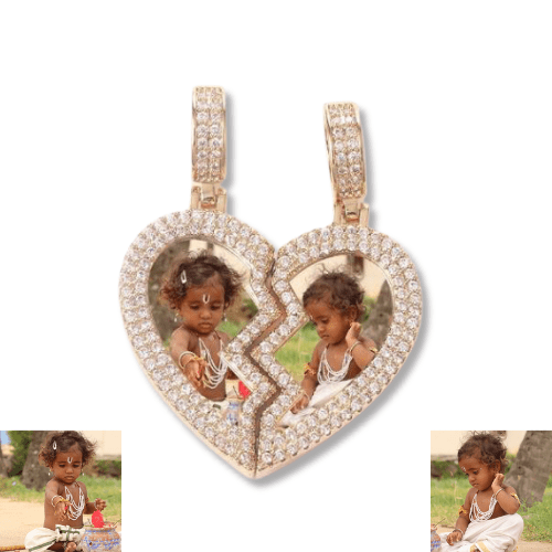 Two-sided Broken Heart Photo Pendant Necklace