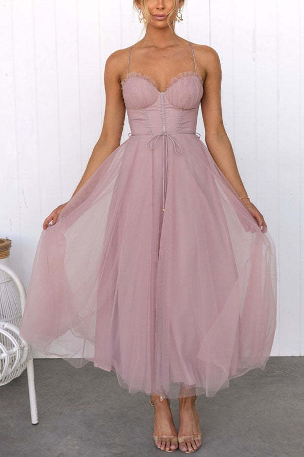 Modern-zi Prințesa de zi cu zi Chiffon Suspenders Party Maxi Dress