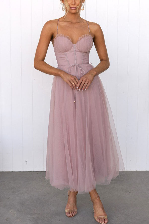 Modern-zi Prințesa de zi cu zi Chiffon Suspenders Party Maxi Dress