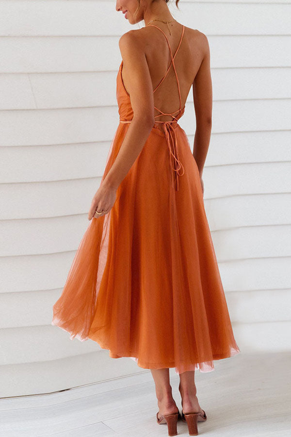 Feeling Romantic V Neck V Tulle Midi Dress