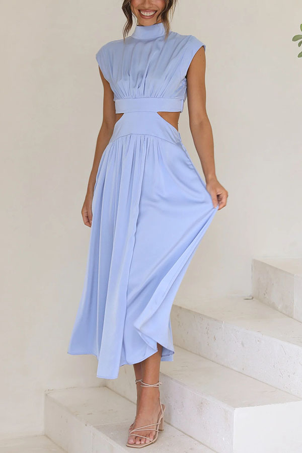 Light of My Life - Rochie midi de vacanță cu talie decupată și buzunare de vacanță