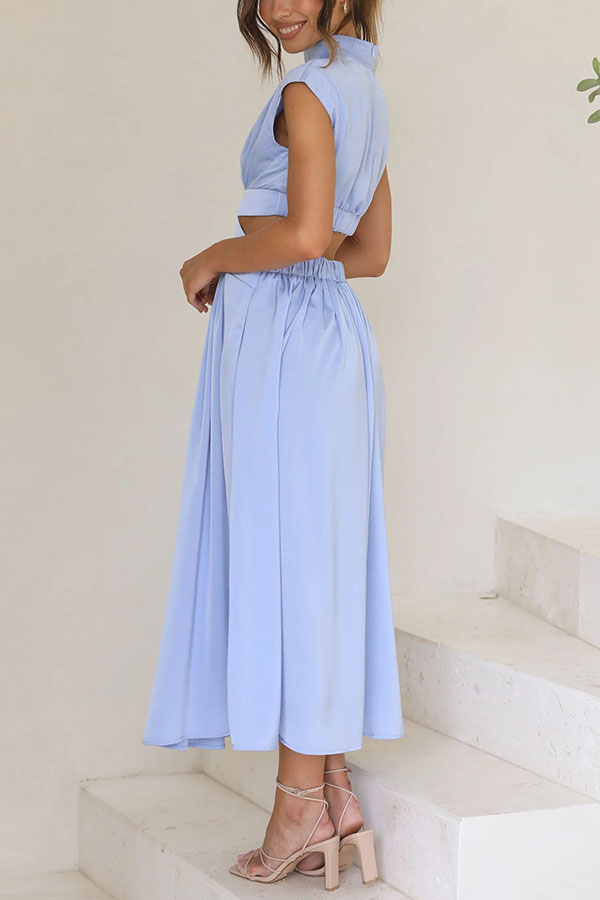 Light of My Life - Rochie midi de vacanță cu talie decupată și buzunare de vacanță