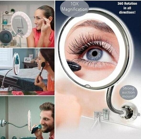 ✨Oglindă de machiaj cu mărire de 10X cu lumină flexibilă la 360 de grade✨