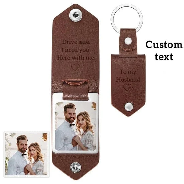 🎁Custom Leather Photo Text Keychain Gifts for Family🔑