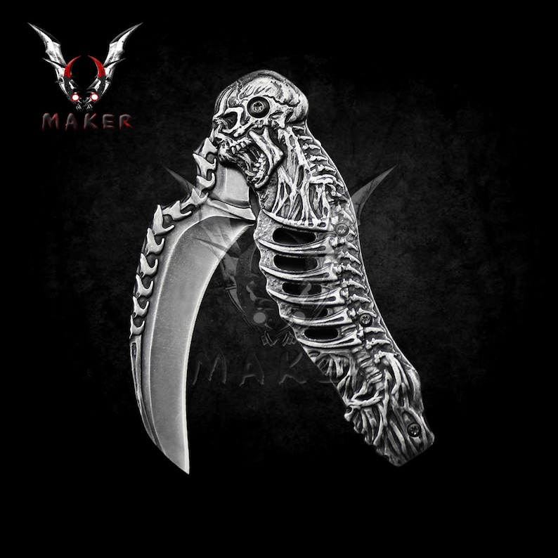 🔪Black skull knife sharp steel blade