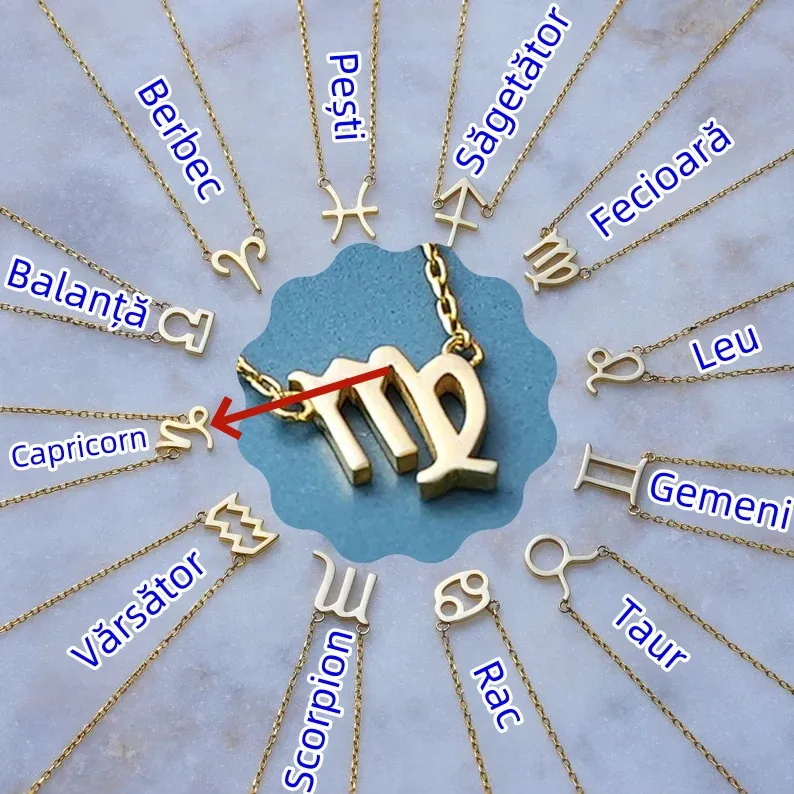 🌟🌈 Colier exclusivist cu semne zodiacale din aur de 1k ✨🎁 (unisex) 